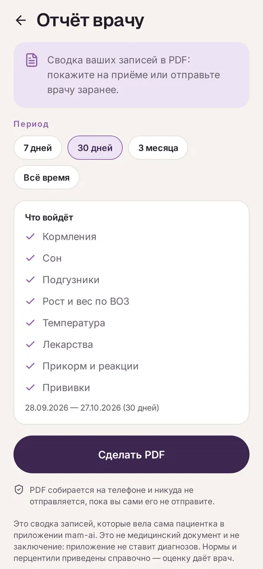 Экран отчёта врачу